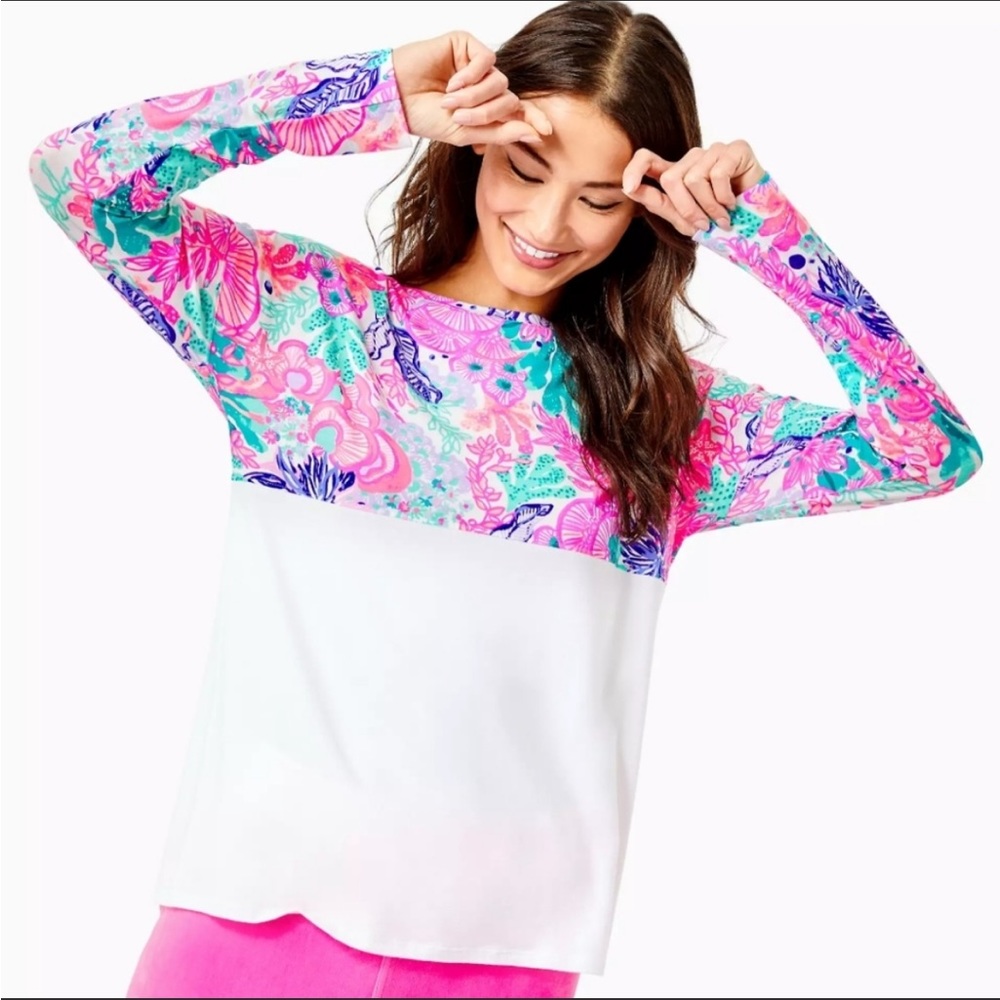 Lilly Pulitzer Finn Top Shirt Multi Seaside Carnivale, M